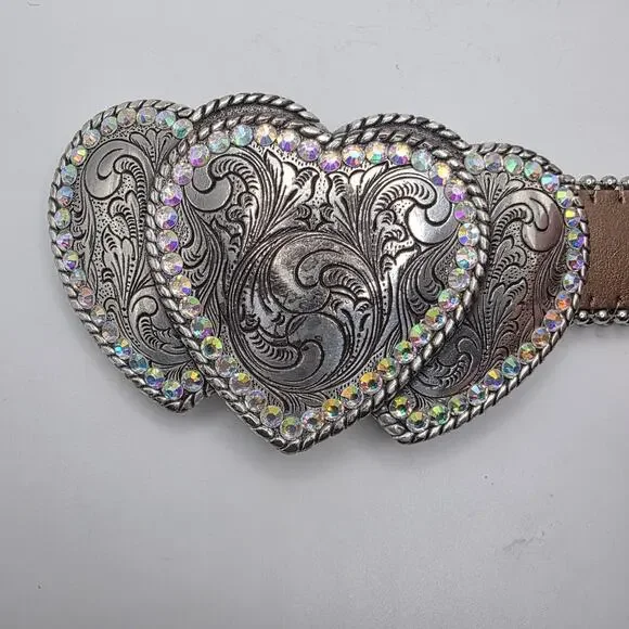 Nocona Western Heart Concho Rhinestone Leather Belt Cowgirl Rodeo Boho - Picture 3 of 7